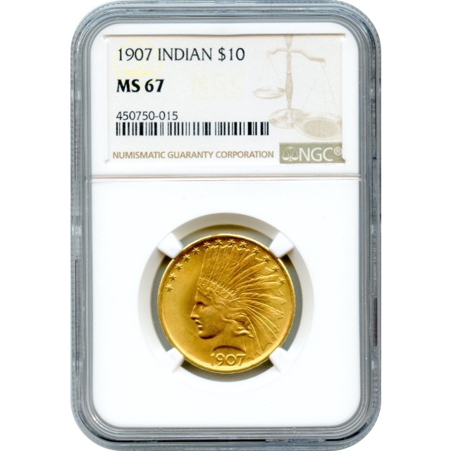 1907 $10 Indian Head Eagle, No Motto NGC MS67