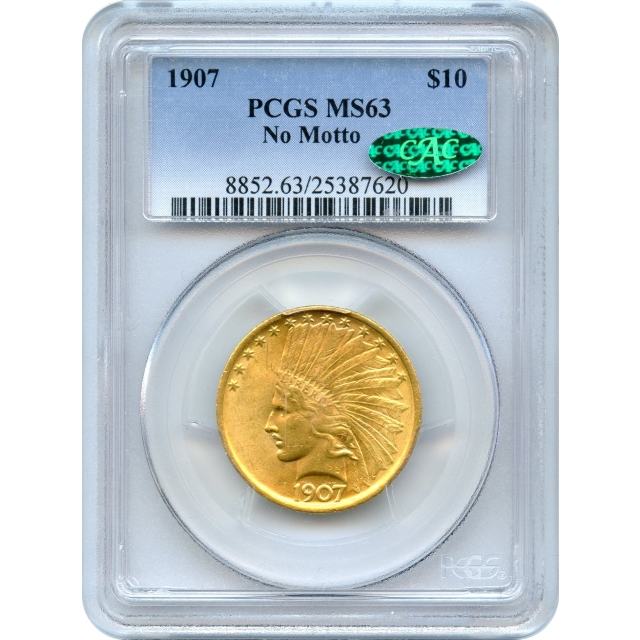 1907 $10 Indian Head Eagle, No Motto PCGS MS63 (CAC)