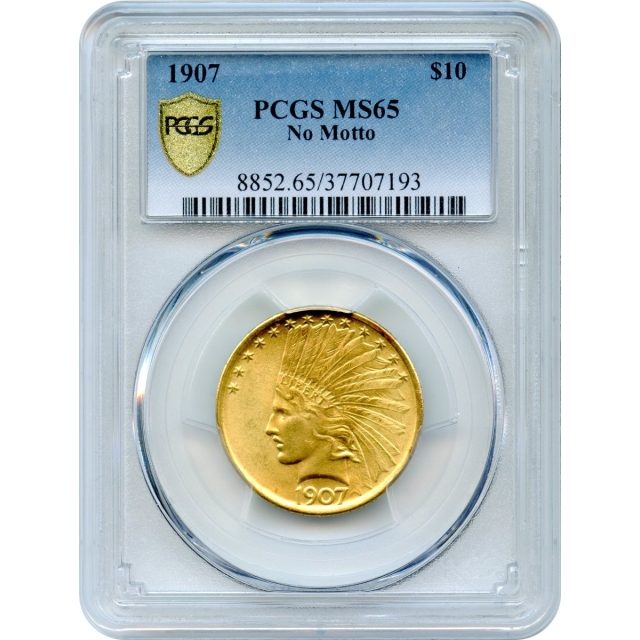1907 $10 Indian Head Eagle, No Motto PCGS MS65