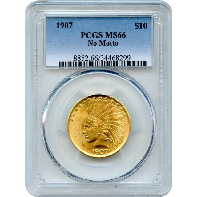 1907 $10 Indian Head Eagle, No Motto PCGS MS66