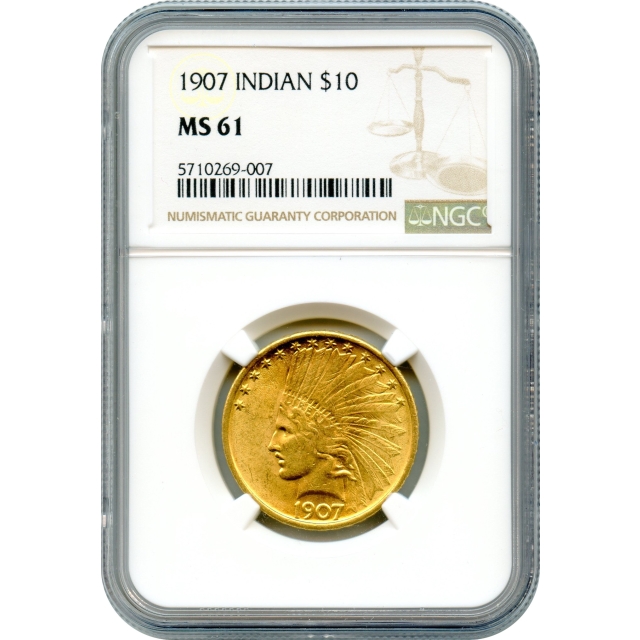 1907 $10 Indian Head Eagle, No Motto NGC MS61