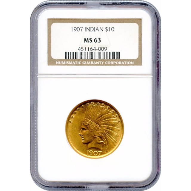 1907 $10 Indian Head Eagle, No Motto NGC MS63