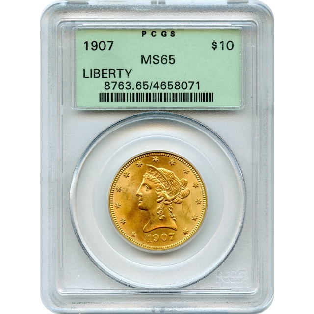 1907 $10 Liberty Head Eagle PCGS MS65 (OGH & PQ+)