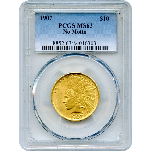 1907 $10 Indian Head Eagle, No Motto PCGS MS63