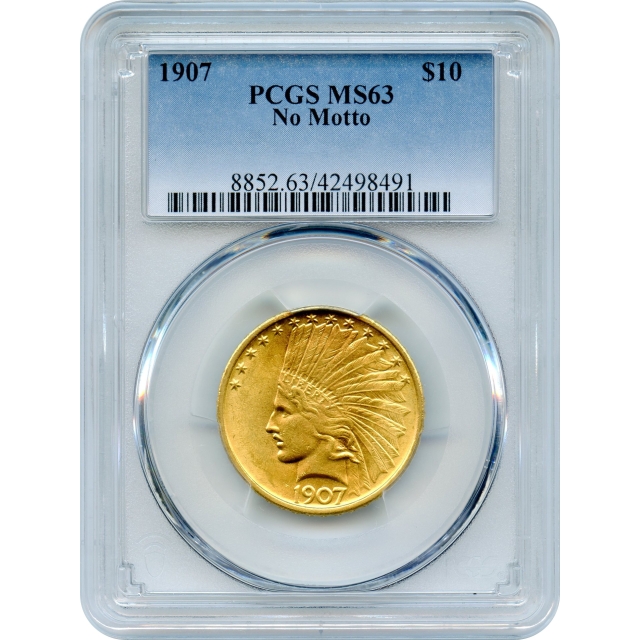 1907 $10 Indian Head Eagle, No Motto PCGS MS63
