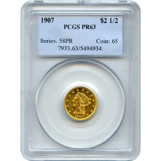 1907 $2.50 Liberty Head Quarter Eagle PCGS PR63