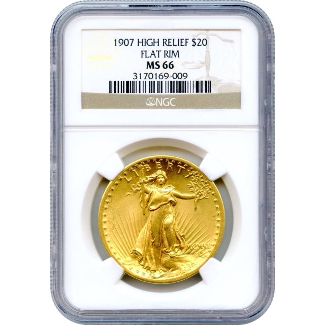 1907 $20 Saint Gaudens High Relief, Flat Rim NGC MS66