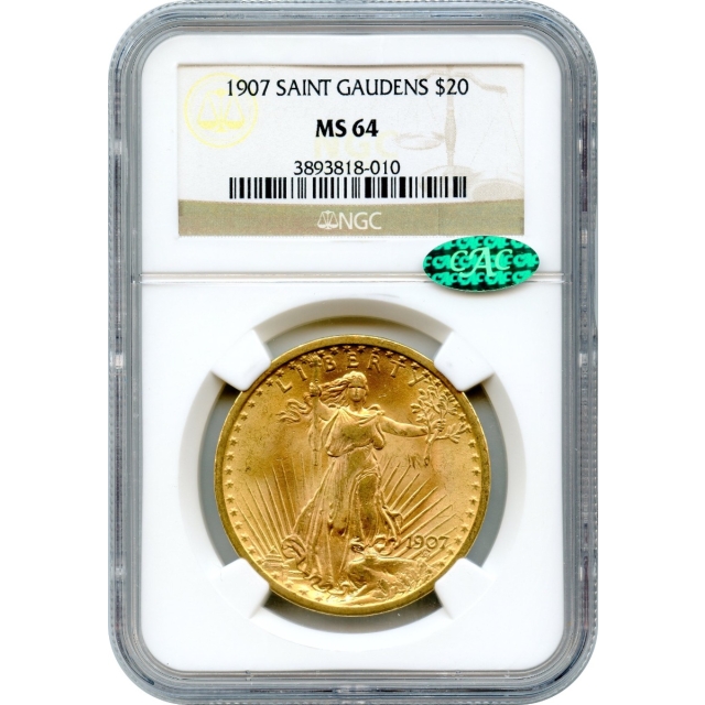1907 $20 Saint-Gaudens Double Eagle NGC MS64 (CAC)