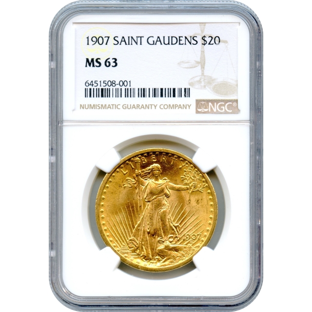 1907 $20 Saint Gaudens Double Eagle NGC MS63