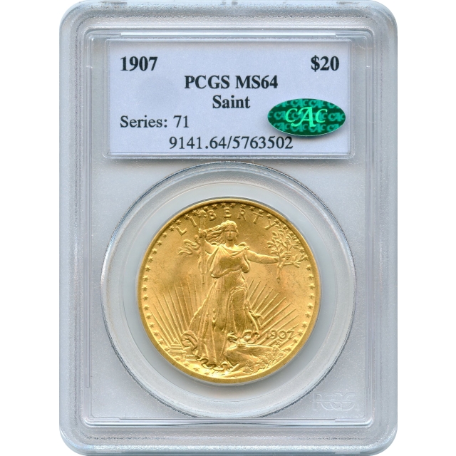 1907 $20 Saint Gaudens Double Eagle PCGS MS64 (CAC)