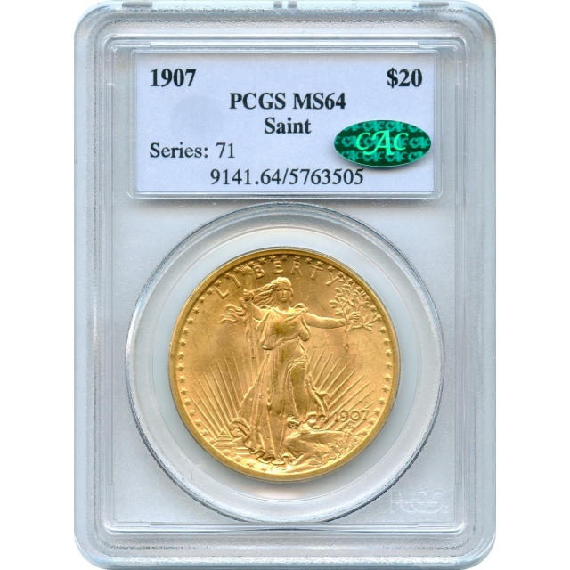 1907 $20 Saint Gaudens Double Eagle PCGS MS64 (CAC)