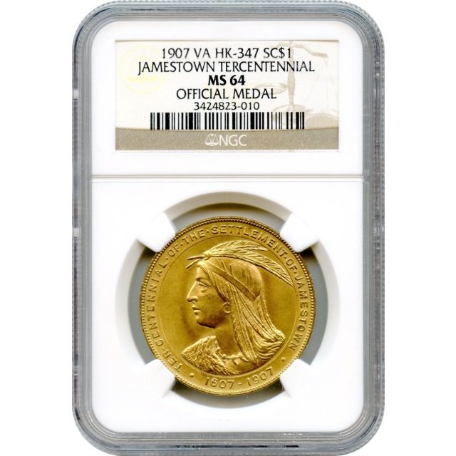 So-Called Dollar - 1907 Medal HK-347 Jamestown Tercentennial SC$1 NGC MS64