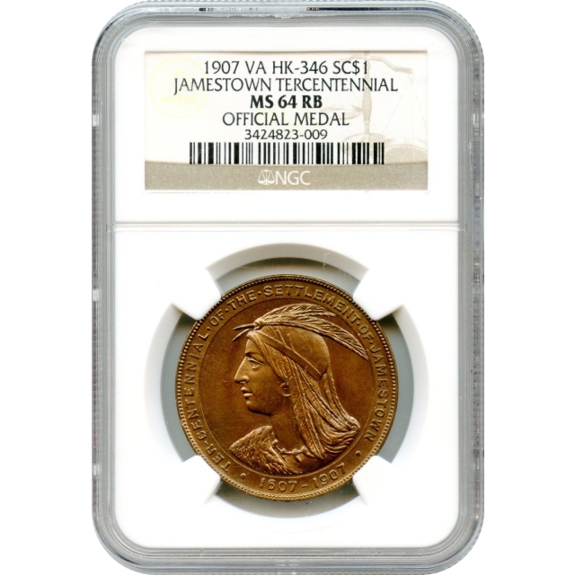 So-Called Dollar - 1907 Medal HK-346 Jamestown Tercentennial SC$1 NGC MS64RB