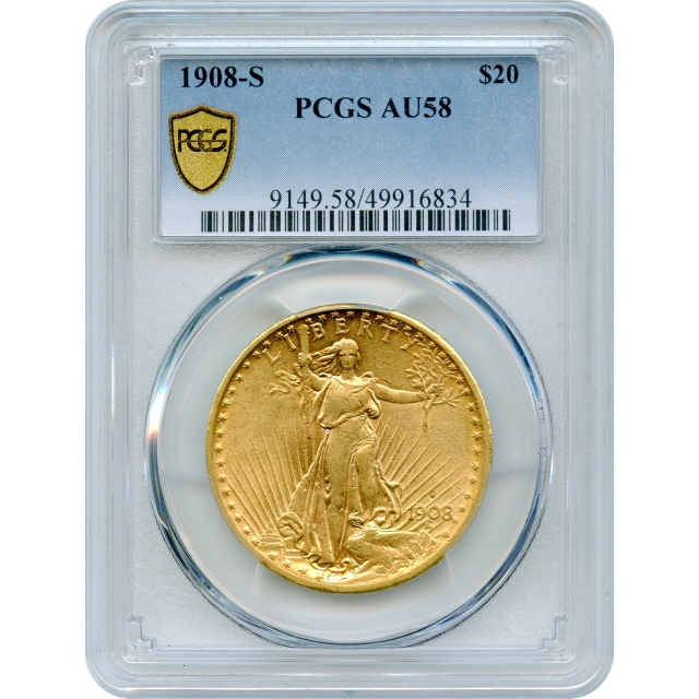 1908-S $20 Saint Gaudens Double Eagle PCGS AU58
