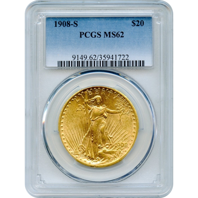 1908-S $20 Saint Gaudens Double Eagle PCGS MS62