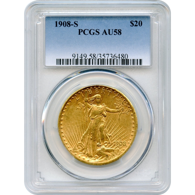 1908-S $20 Saint Gaudens Double Eagle PCGS AU58