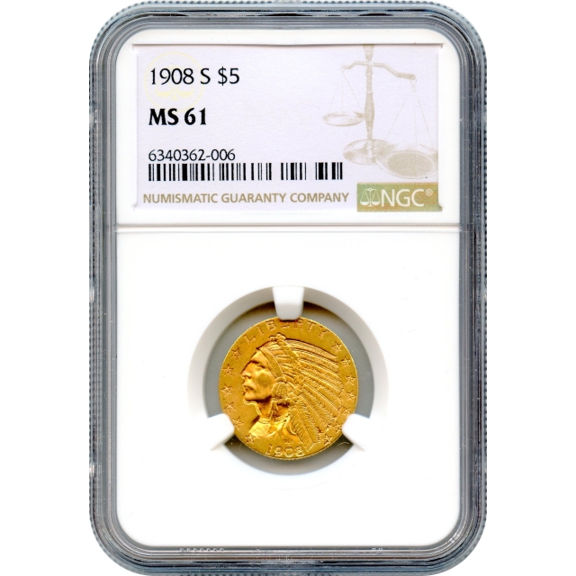 1908-S $5 Indian Head Half Eagle NGC MS61