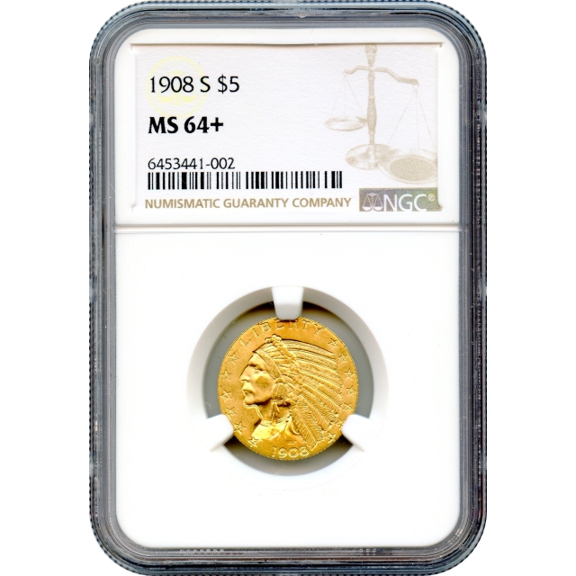 1908-S $5 Indian Head Half Eagle NGC MS64+