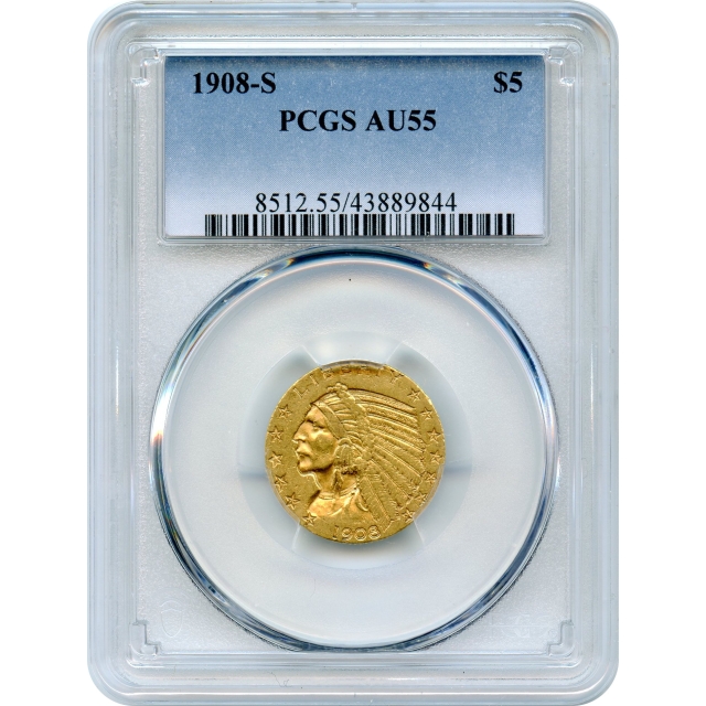 1908-S $5 Indian Head Half Eagle PCGS AU55