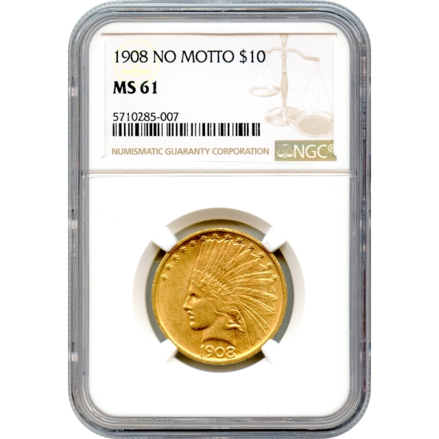 1908 $10 Indian Head Eagle, No Motto NGC MS61