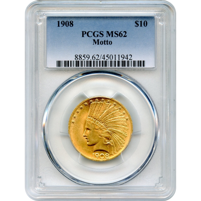 1908 $10 Indian Head Eagle, with Motto PCGS MS62