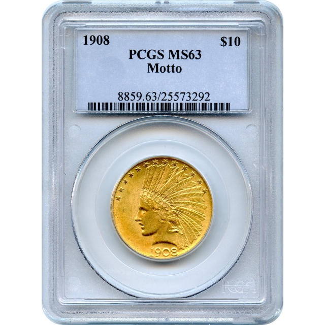 1908 $10 Indian Head Eagle, with Motto PCGS MS63