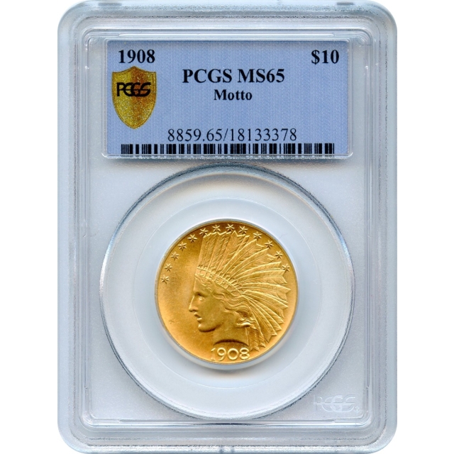 1908 $10 Indian Head Eagle, with Motto PCGS MS65