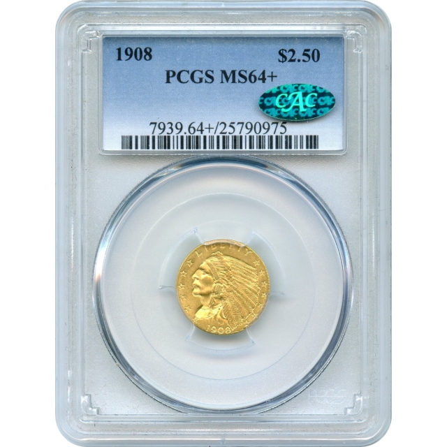 1908 $2.50 Indian Head Quarter Eagle PCGS MS64+ (CAC)