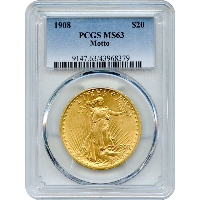 1908 $20 Saint Gaudens Double Eagle, with Motto PCGS MS63