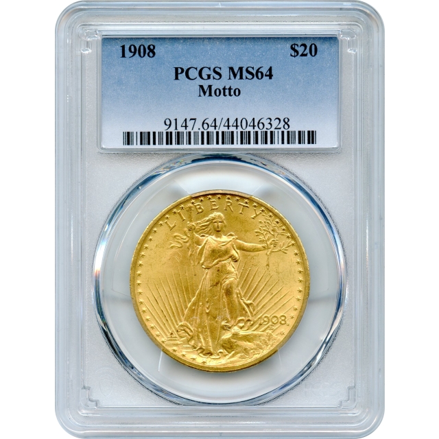 1908 $20 Saint Gaudens Double Eagle, with Motto PCGS MS64