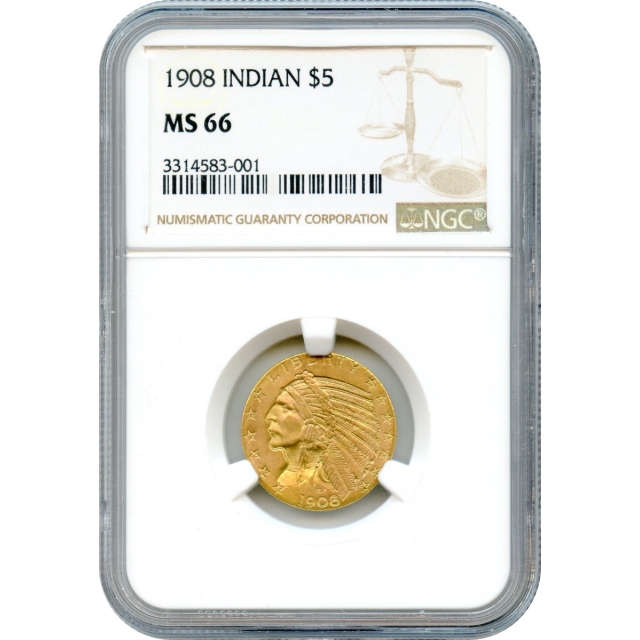 1908 $5 Indian Head Half Eagle NGC MS66