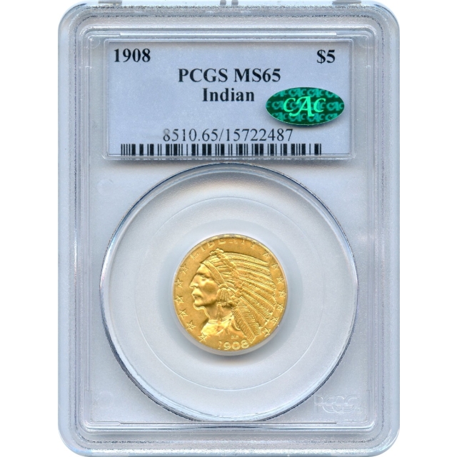 1908 $5 Indian Head Half Eagle PCGS MS65 (CAC)