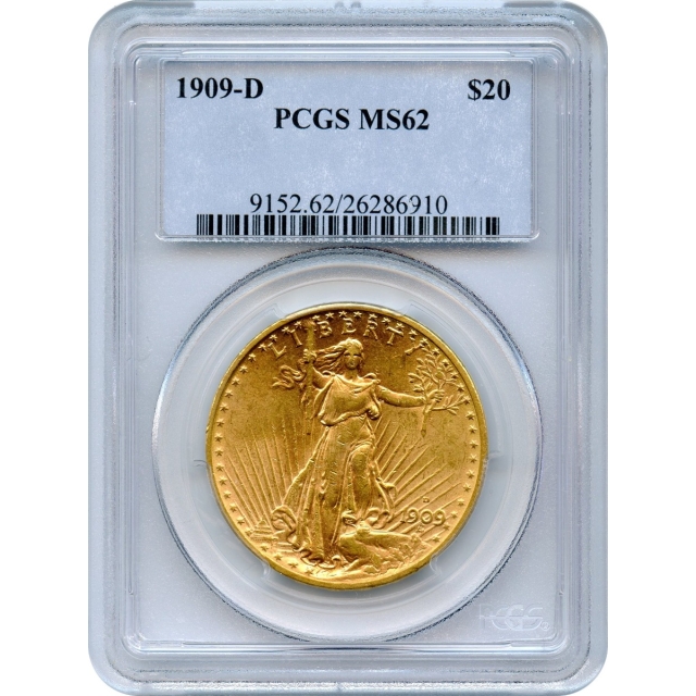 1909-D $20 Saint Gaudens Double Eagle PCGS MS62