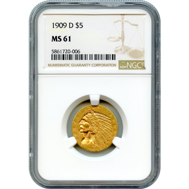 1909-D $5 Indian Head Half Eagle NGC MS61