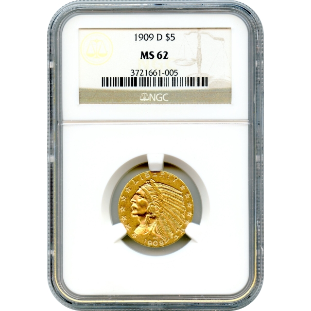 1909-D $5 Indian Head Half Eagle NGC MS62