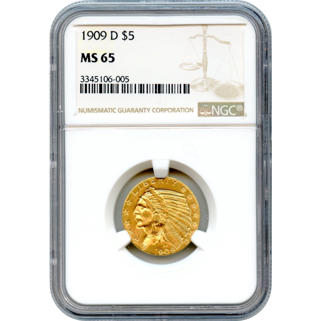 1909-D $5 Indian Head Half Eagle NGC MS65