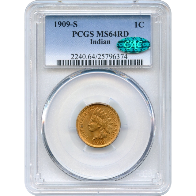 1909-S 1C Indian Head Cent PCGS MS64RD (CAC)