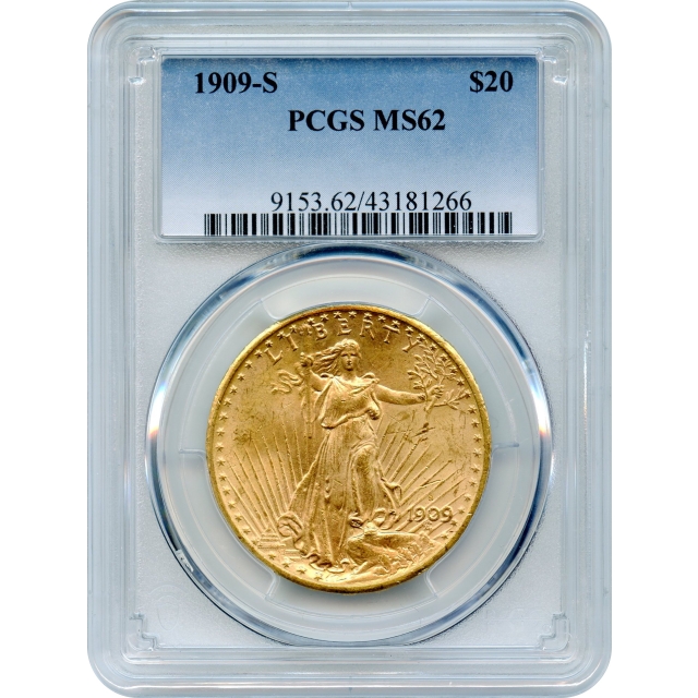 1909-S $20 Saint Gaudens Double Eagle PCGS MS62