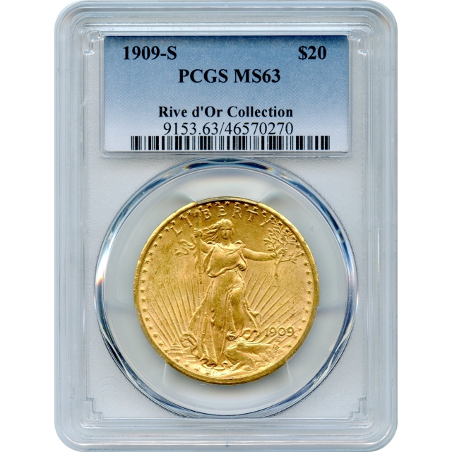 1909-S $20 Saint Gaudens Double Eagle PCGS MS63 Ex.Rive d'Or Collection