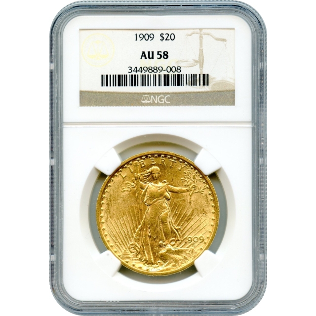 1909 $20 Saint Gaudens Double Eagle NGC AU58