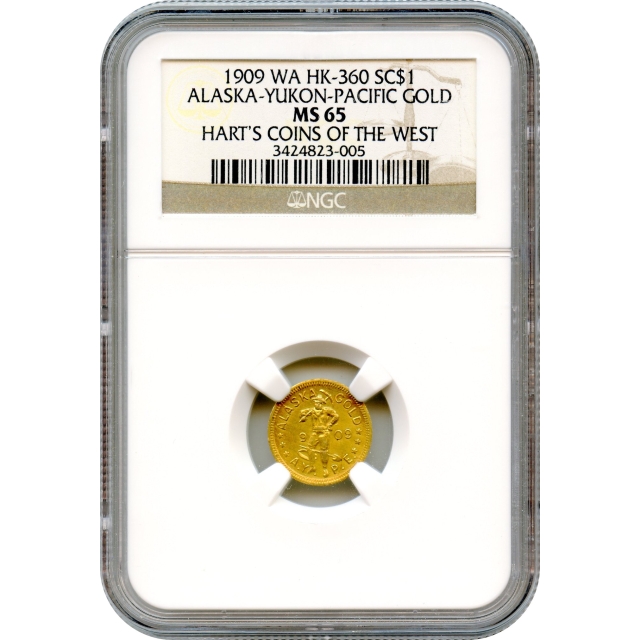 So-Called Dollar - 1909 WA SC$1 HK-360, ALASKA-YUKON-PACIFIC NGC MS65 Hart's 