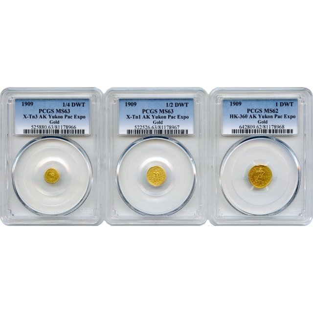 1909 Alaska-Yukon-Pacific Exposition 3pc Mint State Gold Set PCGS 