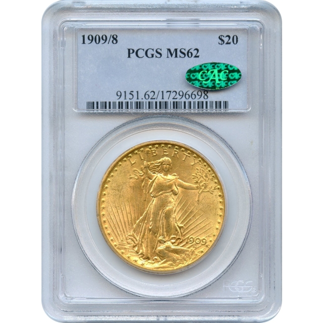 1909/8 $20 Saint Gaudens Double Eagle PCGS MS62 (CAC)