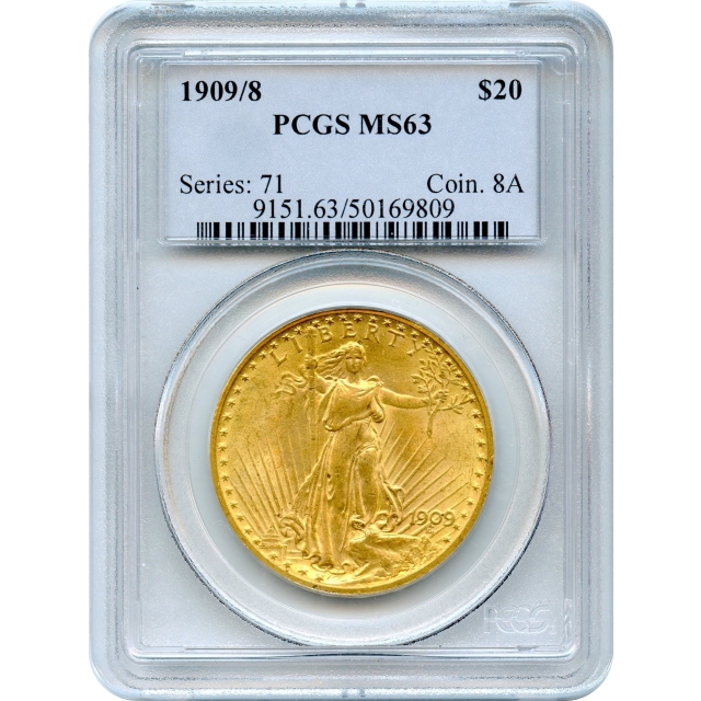 1909/8 $20 Saint Gaudens Double Eagle PCGS MS63