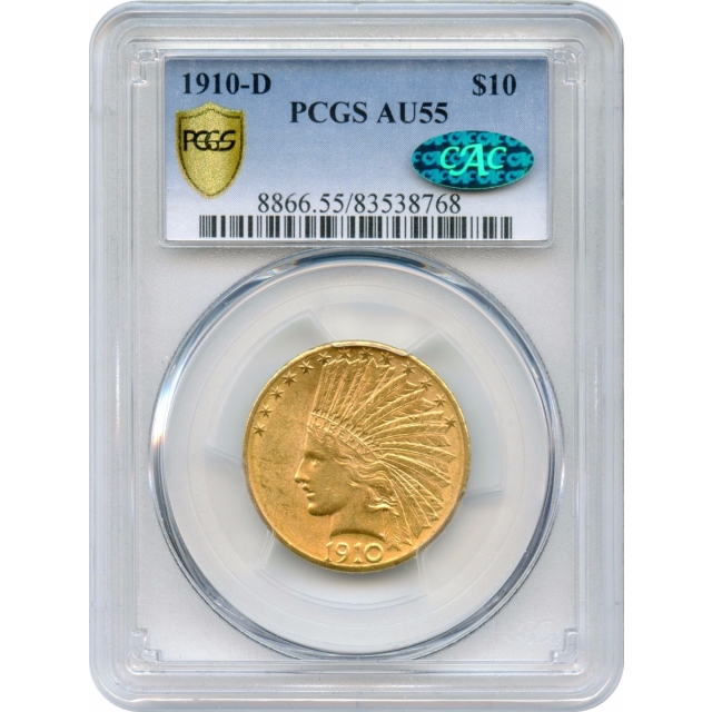 1910-D $10 Indian Head Eagle PCGS AU55 (CAC)
