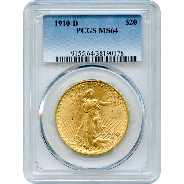 1910-D $20 Saint Gaudens Double Eagle PCGS MS64