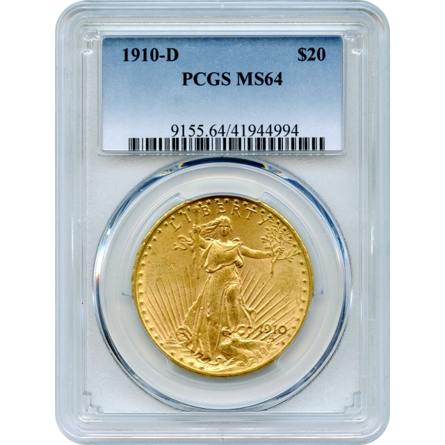 1910-D $20 Saint Gaudens Double Eagle PCGS MS64
