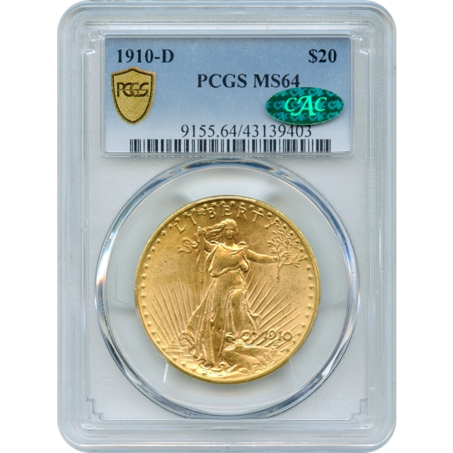 1910-D $20 Saint Gaudens Double Eagle PCGS MS64 (CAC)