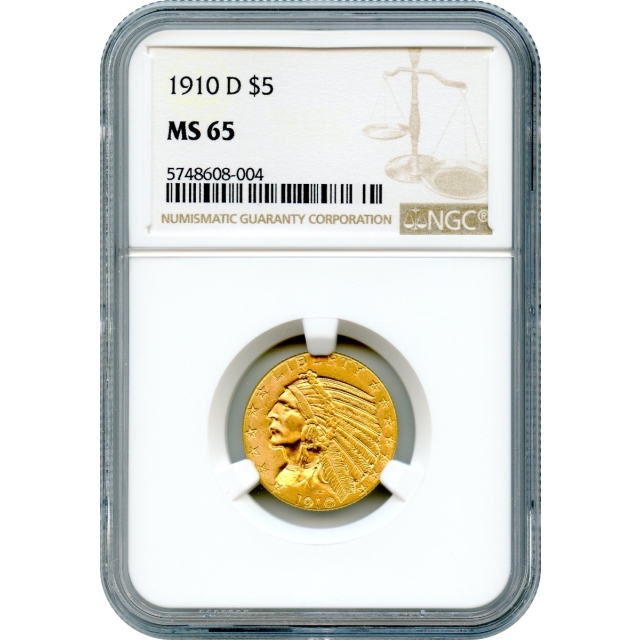 1910-D $5 Indian Head Half Eagle NGC MS65