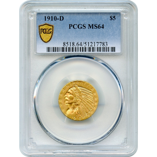 1910-D $5 Indian Head Half Eagle PCGS MS64